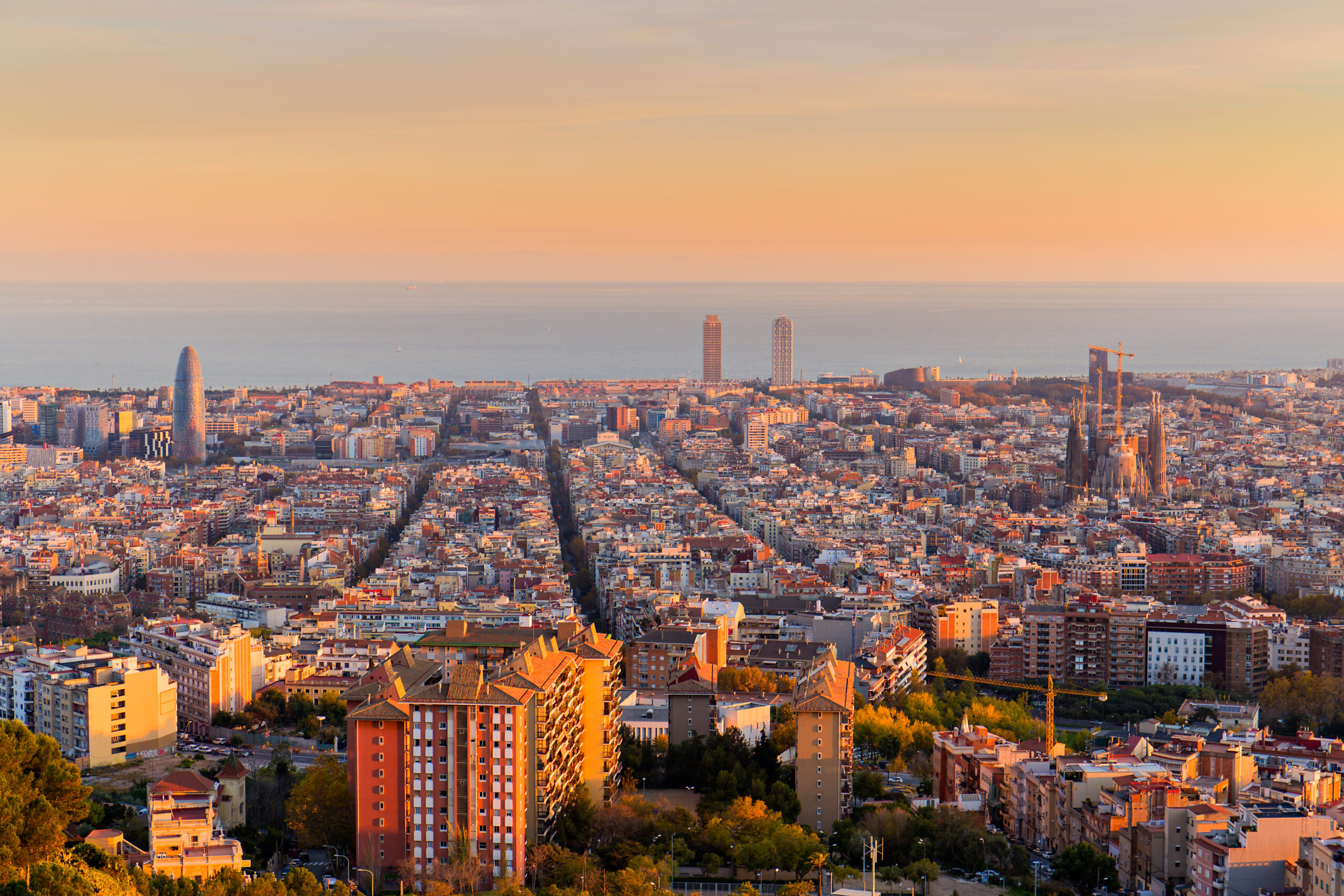 Barcelona skyline in the afternoon at Golden Hour